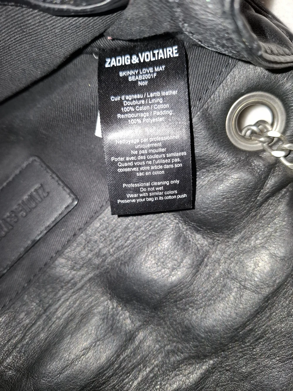 Zadig & Voltaire Black Quilted Shoulder Bag with Silver Chain